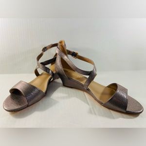 BUEUPU New Women’s Grey/Copper Ankle Strap Wedge Sandals, Size 10